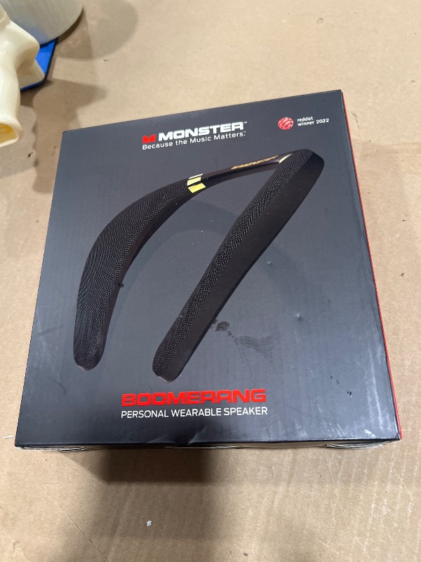 Photo 1 of Monster Boomerang Neckband Bluetooth Speaker, Neck Wireless Wearable Speaker with 12H Playtime, True 3D Stereo Sound, Portable Soundwear, IPX7 Waterproof, for Home Sport Outdoor