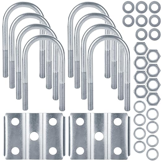 Photo 1 of 2 Set Trailer U Bolt Kits for 3500-7000lbs - Trailer Axle U Bolt Leaf Spring U Bolts Kit - 2 3/8" Round Trailer Axle, 6 1/4" Long, 1/2” Diameter, 2.3" Thread Pitch for 1 3/4" Spring