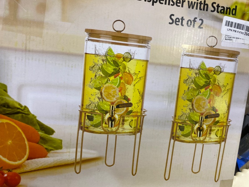Photo 1 of 1 Gallon Drink Dispenser,2 Pack Glass Beverage Dispenser With Stand,Juice Containers with Lid for Party,Drink Dispensers for Parties With Spigot for Lemonade/Soda/Tea