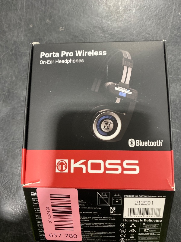 Photo 1 of Koss Porta Pro Wireless 2.0 Bluetooth On-Ear Headphones, 20+ Hour Battery, USB-C Charging, Microphone, Analog Audio Pass Through, Retro Style, Black