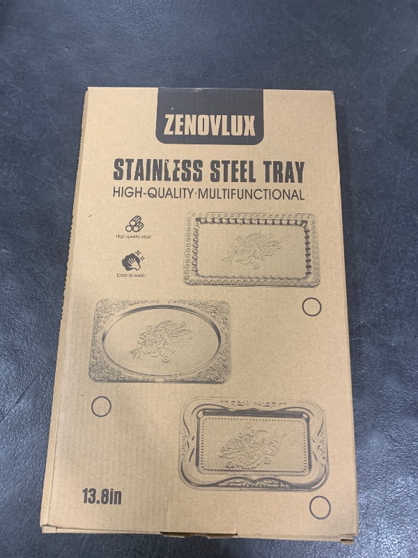 Photo 1 of 4-Pack Silver Serving Trays Set - ZENOVLUX Lightweight Bow Floral Engraved Mirror Decorative Tray, 13.8" x 8.7" Party Platters for Valentine's Day, Food, Appetizer, Charcuterie, Cookies, Desserts