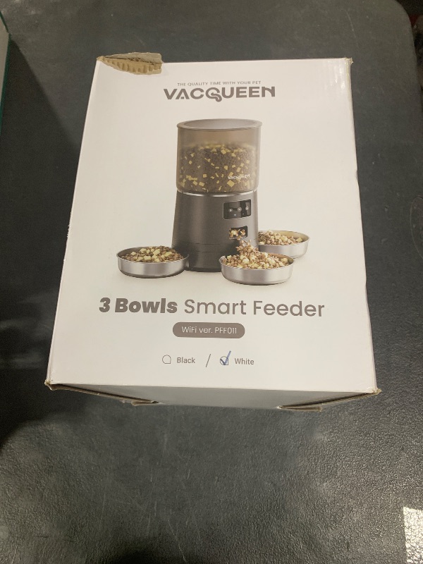 Photo 1 of Vacqueen Automatic Cat Feeder for 3 Cats, 6L/25 Cups Smart WiFi Pet Feeder, Strong Anti-Jam System, Dual-Effect Desiccant Cat Food Dispenser, with 10S Voice Recorder for Cats and Small Dog(White)
