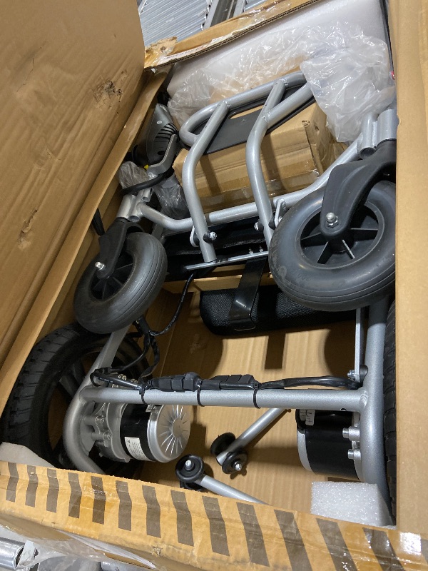 Photo 1 of Lightweight Power Wheelchairs for Adults, 20 Miles Foldable Intelligent Electric Wheelchair Dual Motors Portable Motorized Wheelchair with Liftable Armrests Airline Approved, Silver