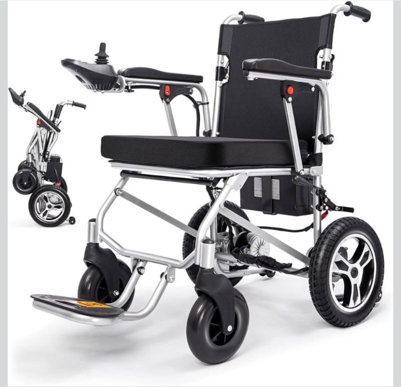 Photo 1 of Lightweight Power Wheelchairs for Adults, 20 Miles Foldable Intelligent Electric Wheelchair Dual Motors Portable Motorized Wheelchair with Liftable Armrests Airline Approved, Silver