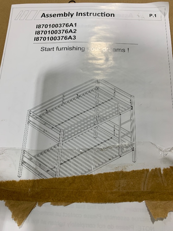 Photo 1 of Feonase Metal Bunk Bed Twin Over Twin with Ladder and High Guardrail, Heavy-Duty Metal Slats Support, Noise Free, No Box Spring Needed, for Kids and Juniors, Vintage