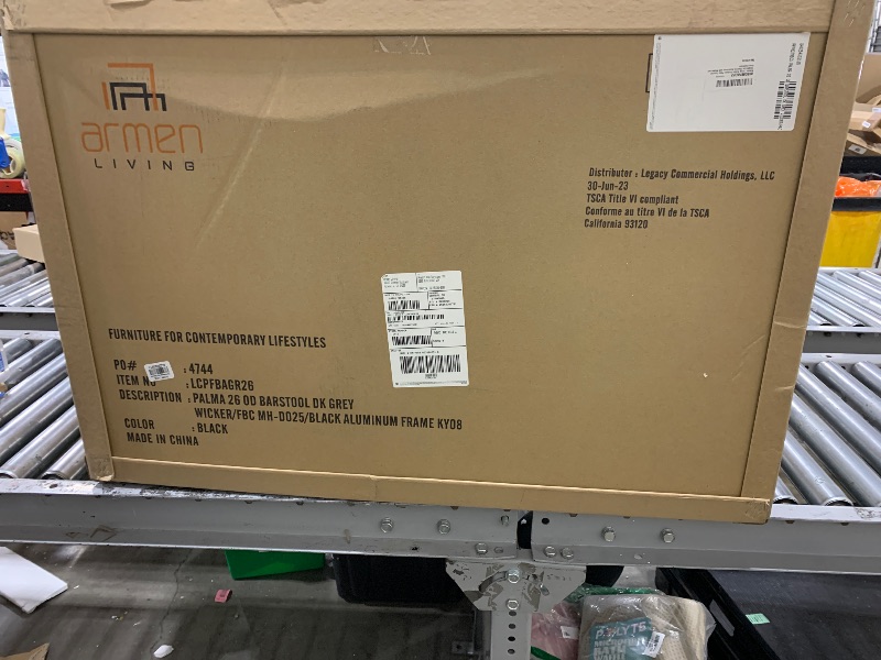 Photo 1 of Armen Living Aileen Modern Indoor Outdoor Patio Counter Chair Bar Stool in Black Aluminum Metal with Gray Wicker and Cushions, 26" Seat Height