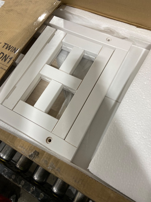 Photo 1 of Harper & Bright Designs Twin Over Twin House Bunk Bed with Window, Roof and Small Door, Solid Wood Floor Bunk Frame with Ladder & Guardrails for Kids Girls Boys, No Box Spring Needed, White