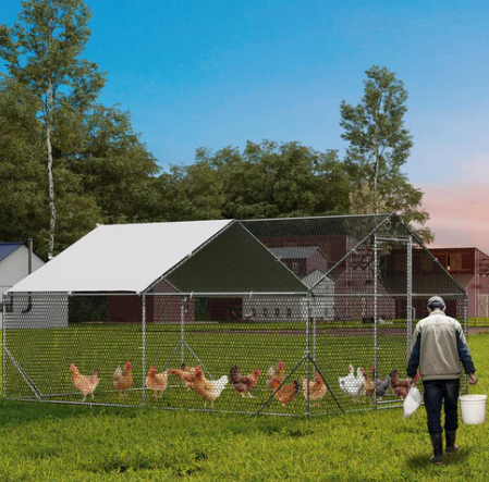 Photo 1 of Garvee Large Metal Chicken Coop with Run, Heavy-Duty Steel Frame, Waterproof & Anti-UV Cover for Outdoor Use, 13.1Ă—9.8Ă—6.6 Ft
