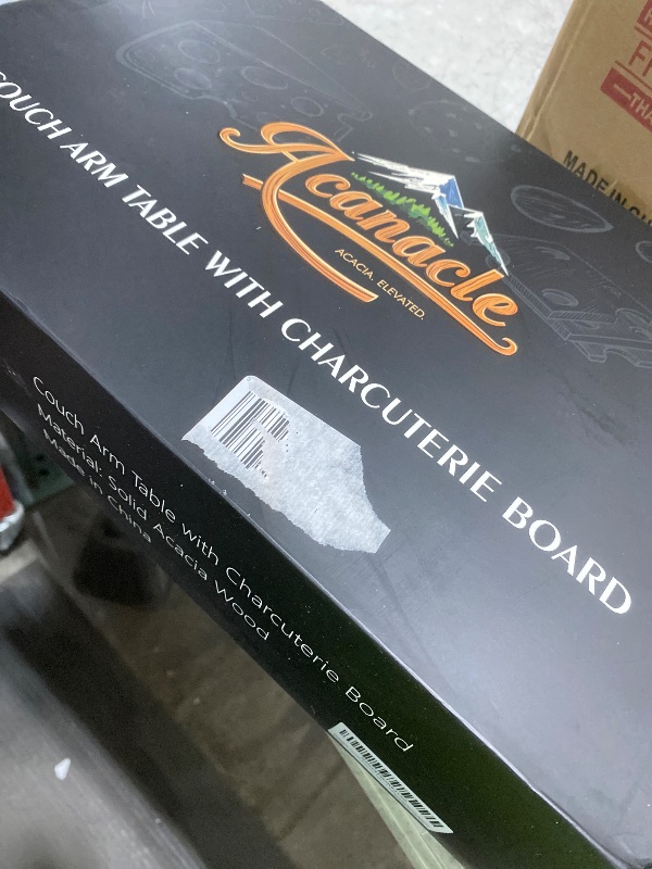 Photo 1 of Acanacle Couch Arm Table 4-in-1 with Cheese Board, Rotating 2 Cup Holders & Phone Stand & Knife Fork Removable,15.7"x9.8"Acacia Sofa Armrest Tray Clip on Arm Rest for Drinks,Snacks & Remote Control