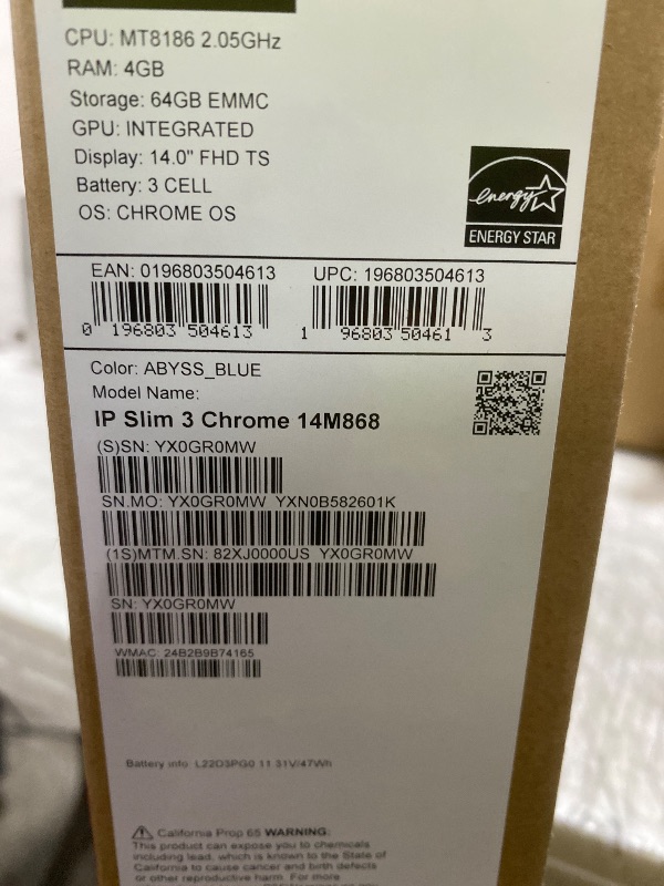 Photo 1 of Lenovo Chromebook 14 Touchscreen Laptop (14" FHD Touch Display, 8-Core MediaTek Kompanio 520, 4GB RAM, 128GB Storage (64GB eMMC+64GB SD)), Webcam, 13-Hrs Long-Battery Life, Chrome OS, Abyss Blue