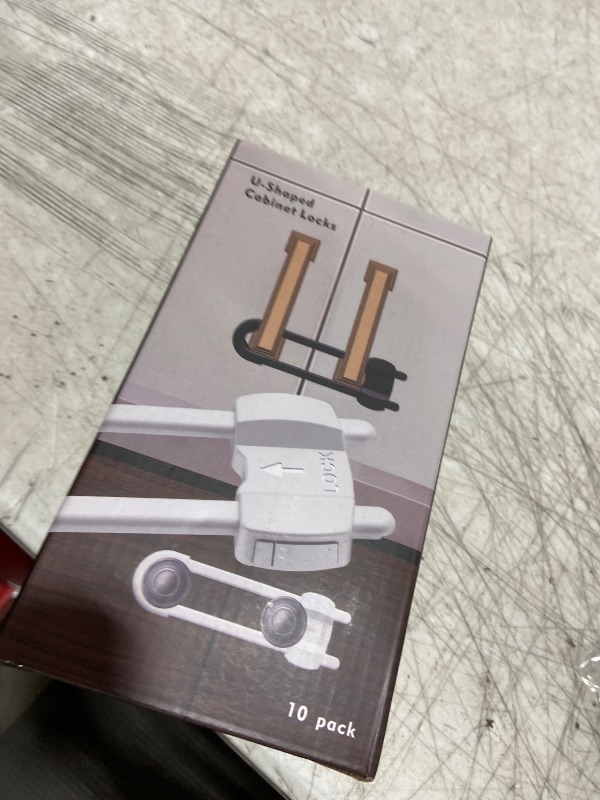 Photo 1 of (10 pack white) 4 button Cabinet Locks, U-Shaped Proofing Drawers Safety Child Locks Adjustable, for Wardrobe,Kitchen,Bathroom,Drawer,Fridge,Cupboard Doors Knobs & Handles