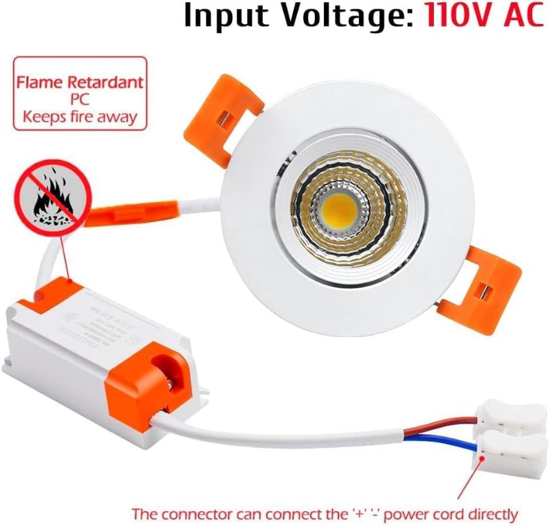 Photo 1 of LightingWill 2inch LED Dimmable Downlight, 3W COB Recessed Ceiling Light, Warm White 3000K-3500K, CRI80, 25W 220LM Halogen Bulbs Equivalent, White 40 pack