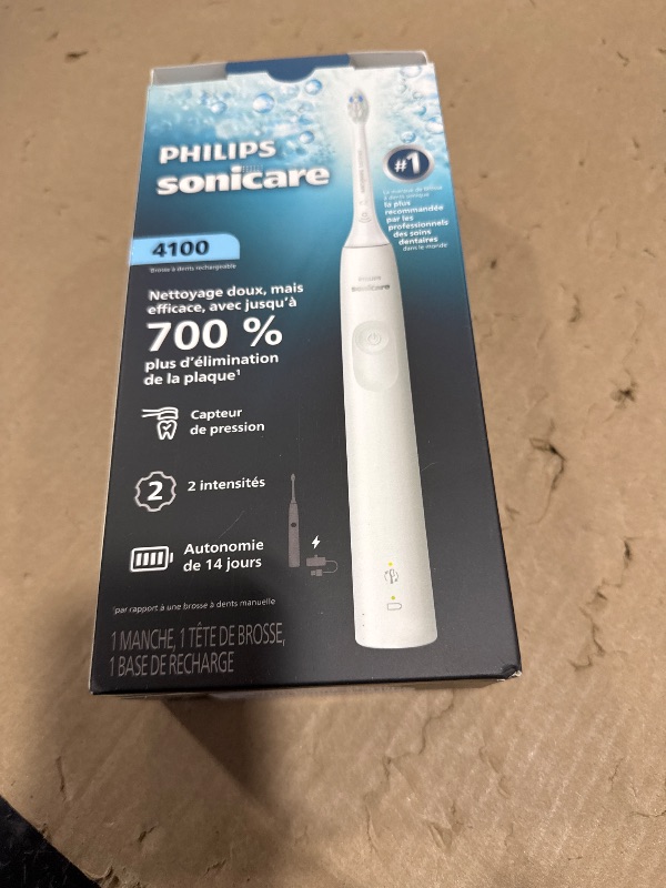 Photo 1 of Philips Sonicare 4100 Series Electric Toothbrush - Sonic Toothbrush with Advanced Sonic Technology, Pressure Sensor, Two Intensity Settings, Smartimer & Quadpacer, White, Model HX3681/23