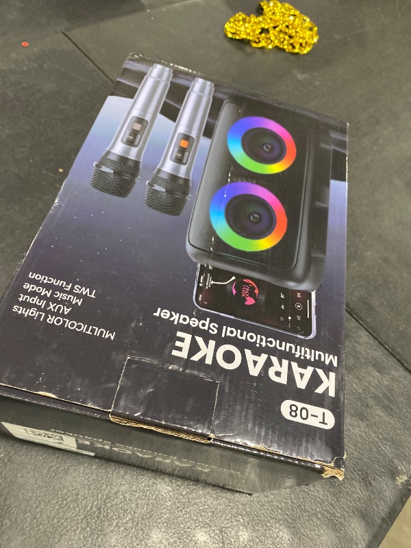 Photo 1 of Karaoke Machine for Adults Kids, Portable Bluetooth Speaker with 2 Wireless Microphones, TWS Mode & LED Light, 10H Battery PA System Stage Monitors,Perfect for Home Party Outdoor Birthday Gifts(Black)