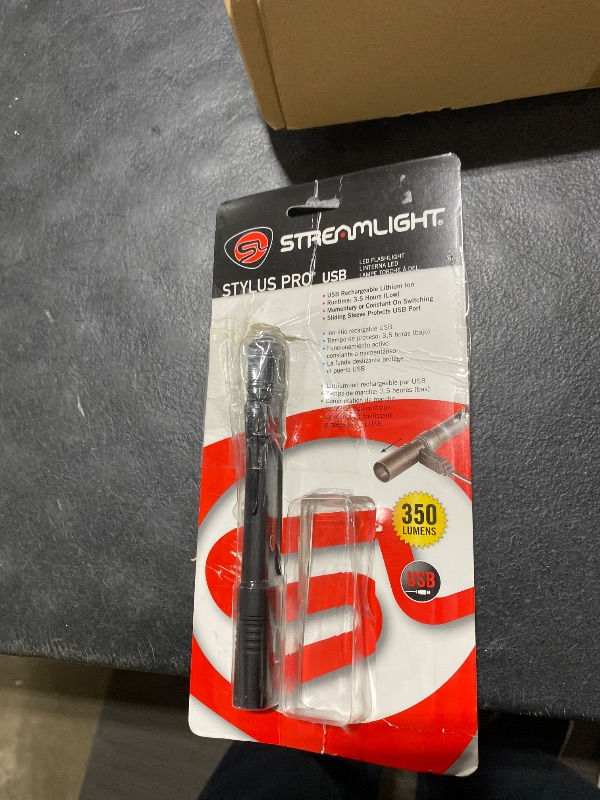 Photo 1 of Streamlight 66134 Stylus Pro USB 350-Lumen Rechargeable White LED Pen Light for Inspectors, Law Enforcement, and Everyday Use with USB Cable, and Nylon Holster, Black