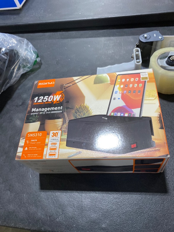 Photo 1 of Power Strips with Cable Management Box,Redagod Surge Protector with 8 Outlets 3 USB Ports with Switch Control,6.6 ft Plug Extension Cord,Power Cord Organizer Charging Station for Dorm, Office, Home