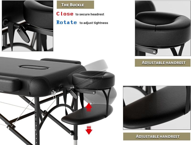 Photo 1 of Professional Massage Table Portable 3 Fold Premium Memory Foam Aluminium Leg Hold Up to 1100LBS 8 Heights Adjustable with Carrying Bag Black