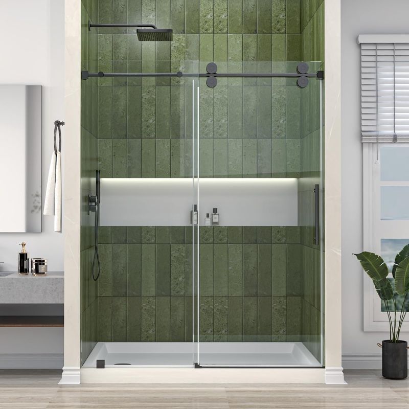Photo 1 of Mainzel Frameless Sliding Shower Door, 56-60" W × 76" H, Shower Glass Door, SGCC-Certified 3/8" (10 mm) Tempered Glass, Double Sided Easy Clean,Walk-in Shower Door, Minimalist Style, Matte Black