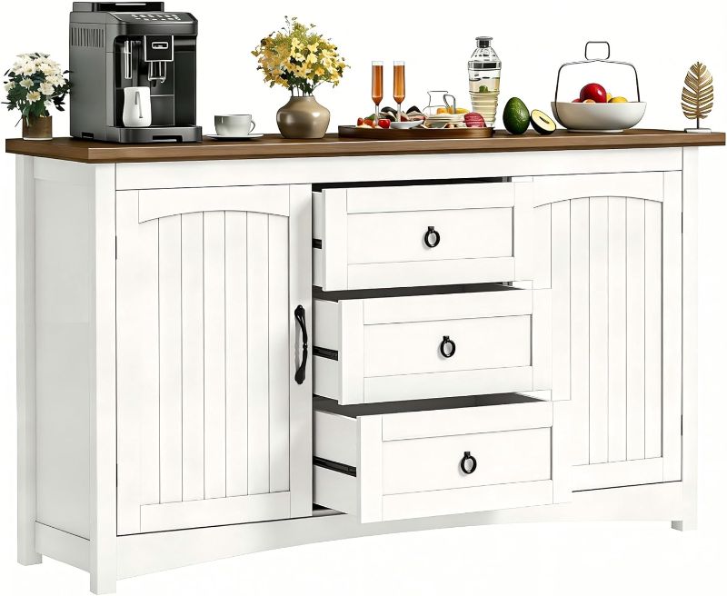 Photo 1 of **INCOMPLETE, DAMAGED***DWVO Farmhouse Sideboard Buffet Cabinet with Storage, 59" Sideboard Cabinet with Drawers & Doors, Kitchen Storage Cabinets for Dining Roo