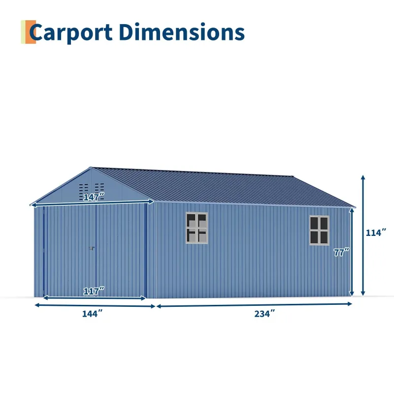 Photo 1 of Garvee All-Weather Metal Carport 12x20 FT - Reinforced Frame & Steel Roof - Permanent Outdoor Garage Outdoor Storage for Pickup Trucks, Bass Boats, Tractors - Durable Storage Shelter, Carport, Car Outdoor Storage