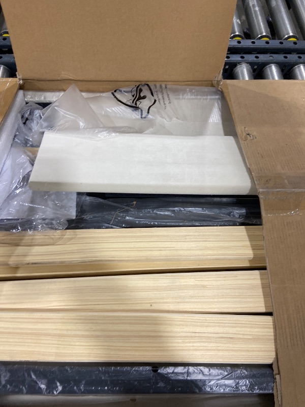 Photo 1 of King Size Bed Frame with Fabric Upholstered Headboard, Platform Bed with Wooden Slats Support, Fully Mattress Foundation, Box Spring Optional, Easy Assembly