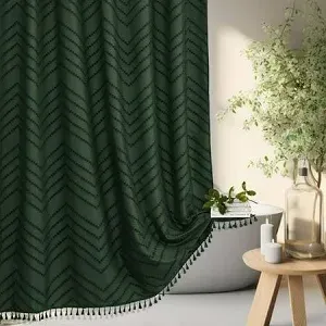 Photo 1 of ** ARMY GREEN**
Zrodlmo Boho Chevron Textured Fabric Shower Curtain,Farmhouse Tassel Bathroom Curtain with Hooks,72"x 72", Green
