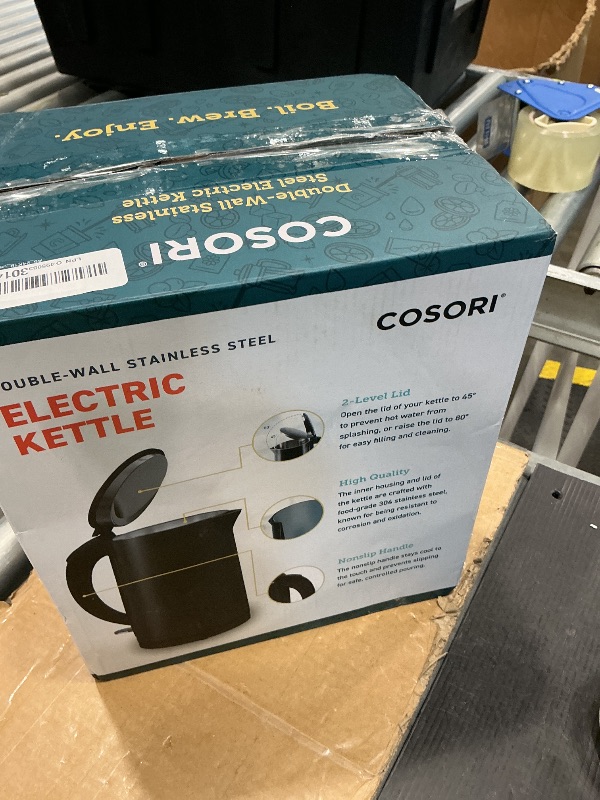 Photo 1 of *UNTESTED*
Cosori Electric Kettle, No Plastic Inner Lid, Filter & Spout, Stainless Steel Tea Kettle, Automatic Shut Off & Boil-Dry Protection, Durable Tea Kettle Boiler & Heater, 1.5L/1500W, Black