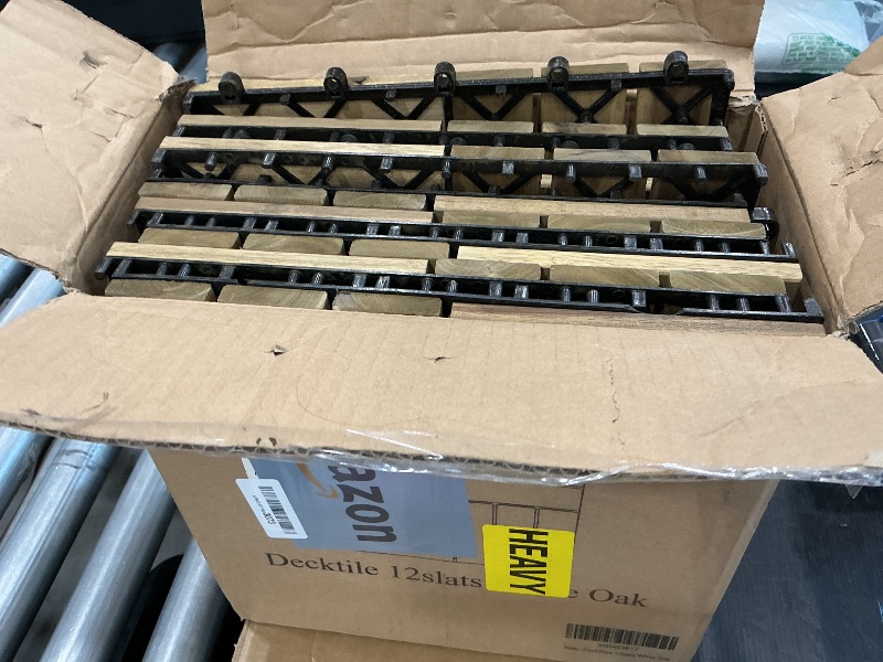 Photo 1 of ***SLIGHTLY WORN ON THE METAL, SELLING FOR PARTS, FINAL SALE***VICTORY RELAX Acacia Wood Decking Tiles 9PCS - Easy Snap Interlocking Deck Tiles for Patio Poolside Balcony Decor - All Weather Waterproof Flooring for Indoor & Outdoor (Round Joints)***SLIGHT