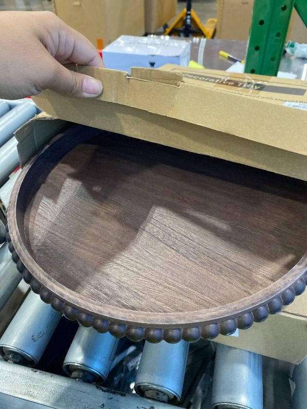 Photo 1 of *MINOR DAMAGE - USED*
Hodeframe Wooden Serving Tray: 12in Brown Round Wood Butler Decorative Tray Candle Holder Trays Centerpiece Farmhouse Ottoman Tray for Decor Countertop Home Decor Accessories for Coffee Table