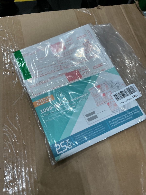 Photo 1 of 1099 NEC Forms 2025 with Envelopes, 25 Recipients 2025 1099 NEC Tax Forms, 4 Part Kit, Compatible with Accounting, 25 Self Seal Envelopes, Includes 3 1096 Forms