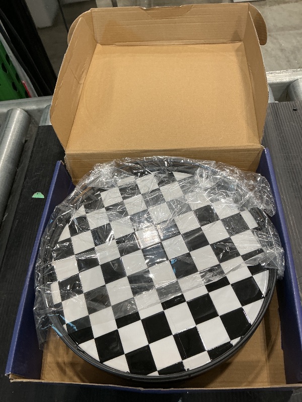 Photo 1 of 10.2-Inch Black & White Checkerboard Lazy Susan Organizer – Rotating Serving Tray with Oak Base, Iron Frame, & Ceramic Tile –Perfect for Dining Table, Kitchen Cabinet, Bathroom Countertop, Home Décor