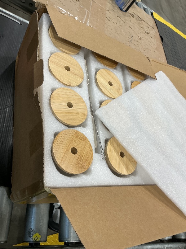 Photo 1 of [ 12pcs Set ] Glass Cups with Bamboo Lids and Glass Straw - Beer Shaped Drinking Glasses, 16 oz Iced Coffee Glasses, Cute Tumbler Cup for Smoothie, Boba Tea, Whiskey, Water - 4 Cleaning Brushes