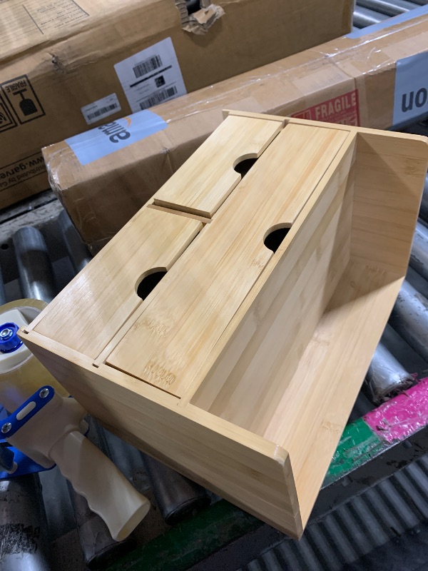 Photo 1 of *****DAMAGE MINOR SEE THE PICTURE***** Sorbus Bamboo Desk Organizer - 3-Tier 100% Bamboo Desktop Organizers – Mini Bamboo Desk Drawer Tabletop Storage Box Countertop Organization 3 Drawers & Shelf - Office, Makeup Vanity, Fully Assembled