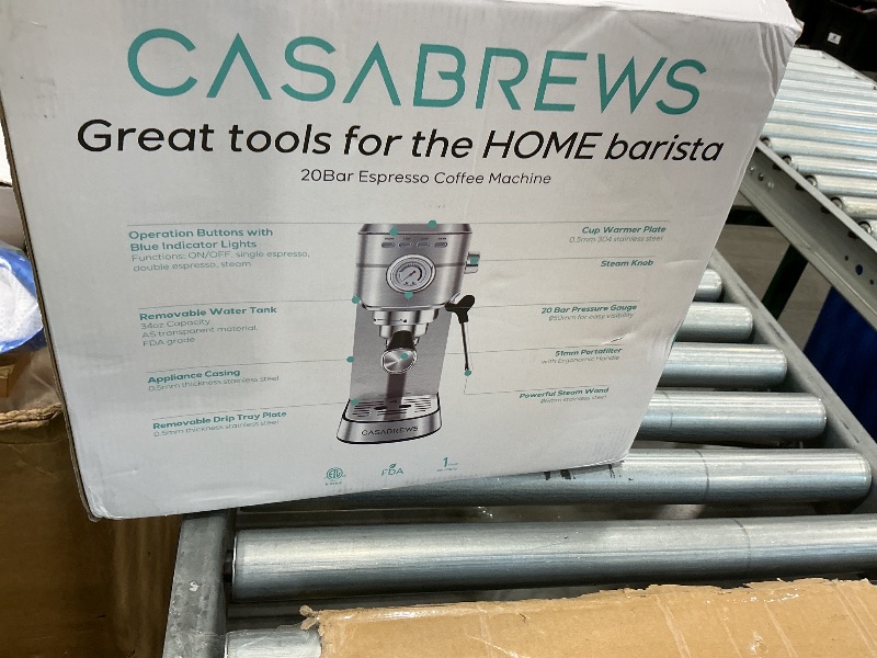 Photo 1 of *USED*
CASABREWS CM5418 Espresso Machine 20 Bar, Compact Espresso Maker with Steam Milk Frother, Stainless Steel Coffee Machine with 34oz Removable Water Tank for Cappuccino, Gift for Women or Men, Silver