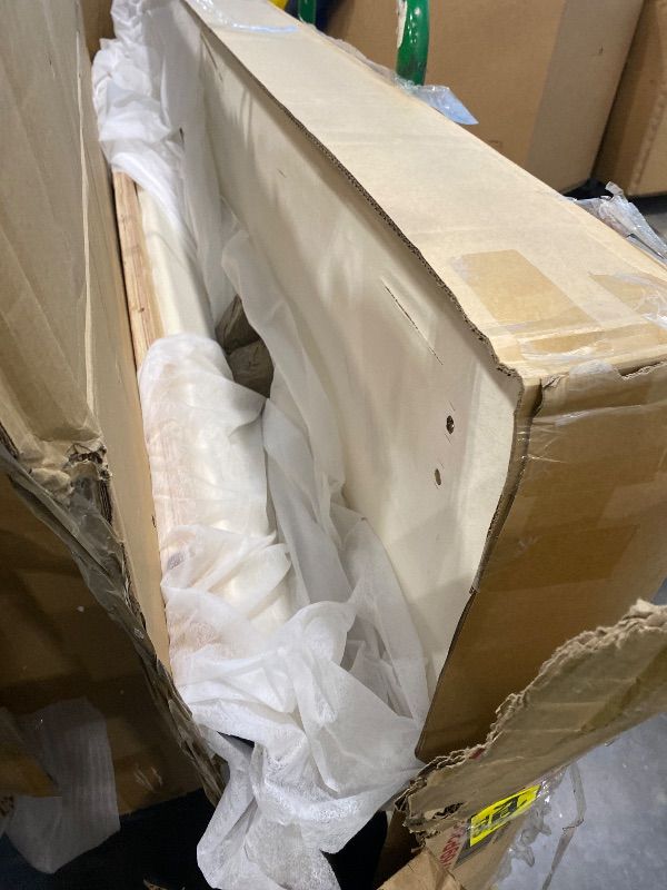 Photo 1 of ***MISSING PIECES*** Merax King Size Upholstered Platform Bed with Tall Headboard, Elegant White Bed Frame for Bedroom, Solid Wooden Slats Support, No Box Spring Needed, Easy Assembly