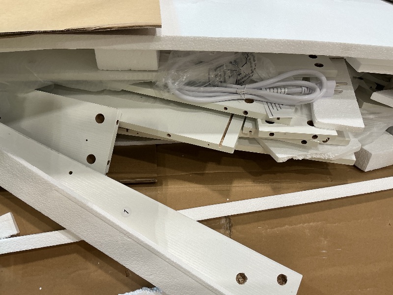 Photo 1 of *USED*
DWVO White Vanity Desk with Mirror: Makeup Table with Power Outlets & 8 Drawers 3-Mode LED Mirror, Storage Stool for Dressing Room