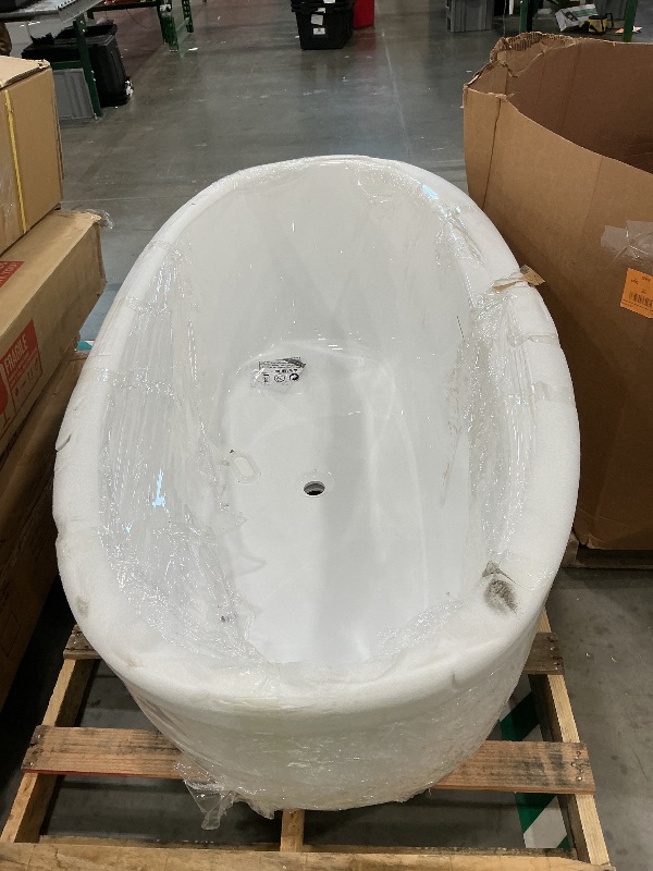Photo 1 of **MAJOR DAMAGE**
Cpingao 63" Stone Resin Freestanding Bathtub, Oval Solid Surface Contemporary Soaking Tub, Matte White Flatbottom Tubs with Overflow and Pop-up Drain, cUPC Certified 8848-1600