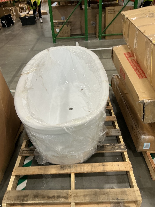 Photo 1 of **MAJOR DAMAGE**
Cpingao 63" Stone Resin Freestanding Bathtub, Oval Solid Surface Contemporary Soaking Tub, Matte White Flatbottom Tubs with Overflow and Pop-up Drain, cUPC Certified 8848-1600