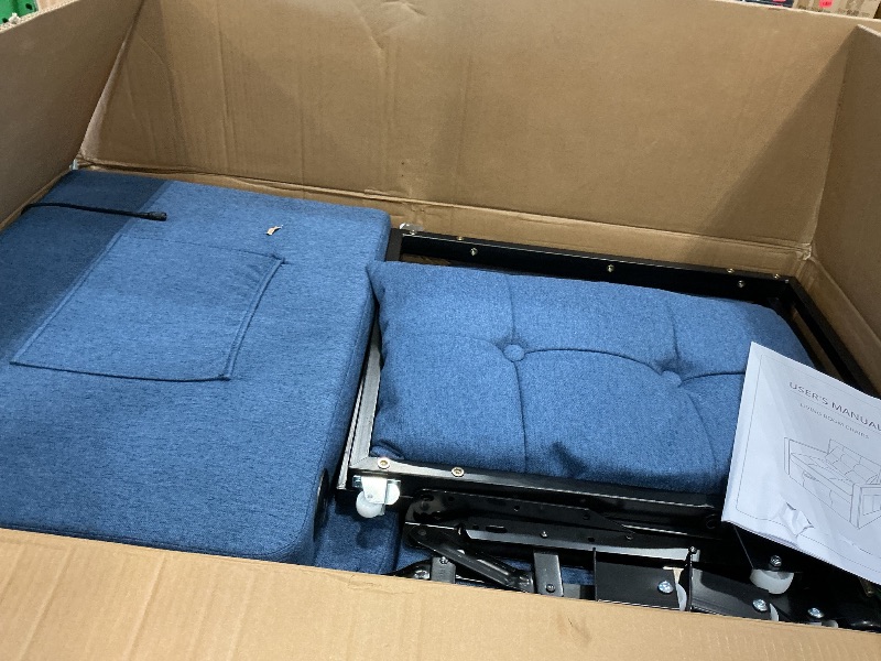 Photo 1 of *MINOR DAMAGE*
KEIKI Sleeper Chair Bed, 3-in-1 Convertible Pull Out Sleeper Chair Bed, Convertible Sofa Bed with USB Ports, Side Pocket, Single Armchair for Small Spaces, Living Room, Apartment, Navy Blue