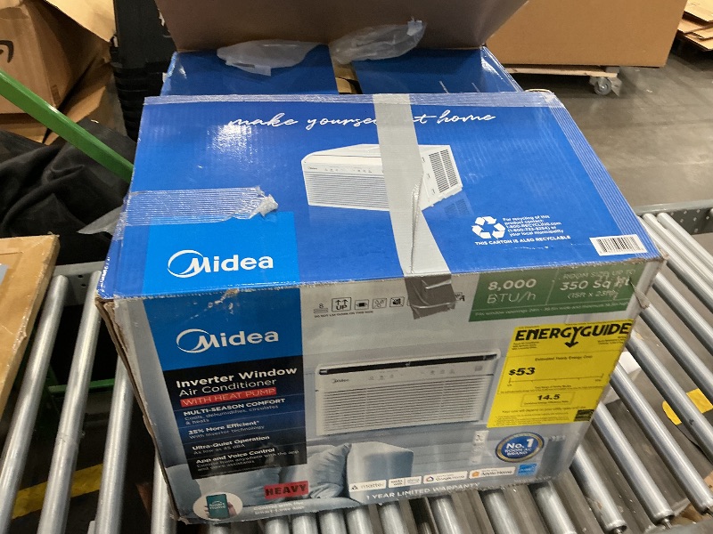 Photo 1 of *UNTESTED*
Midea 8,000 BTU Smart Inverter Air Conditioner Window Unit with Heat and Dehumidifier – Cools up to 350 Sq. Ft., Energy Star Rated, Quiet Operation, Electronic Controls, Remote Control, White