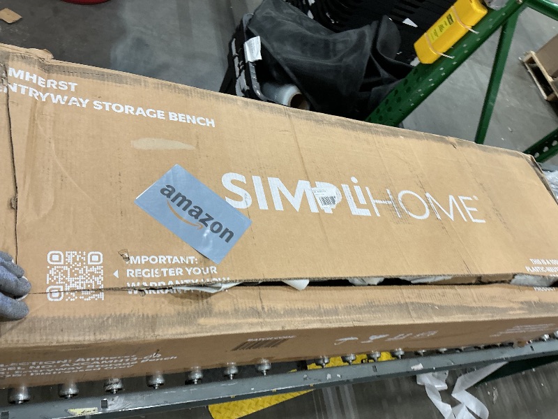 Photo 1 of *MINOR DAMAGE - USED*
SIMPLIHOME Amherst Entryway Storage Bench - 48 inch Wide Solid Wood Hallway Seat in Distressed Grey, Transitional Bench for Entryway or Living Room with Lift-Up Lid and Spacious Storage