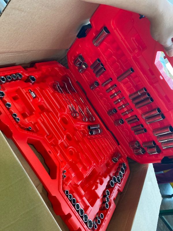 Photo 1 of *MISSING PARTS - See Clerk Notes*
CRAFTSMAN Tool Set, 189 Piece Mechanics Tool Set, 1/4 ,3/8and 1/2 Inch Drive Socket Wrench Set with Thinner Ratchet, Steel 6 and 12point Sockets, Wrenches, Hex Keys and Specialty Bits (CMMT12134)