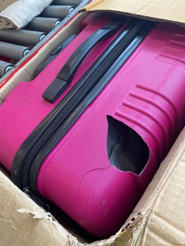 Photo 1 of **MAJOR DAMAGE**
Flying Axis Collection Lightweight Hardside Expandable 8-Wheel Spinner Luggage, Cherry Red, 28-Inch Checked