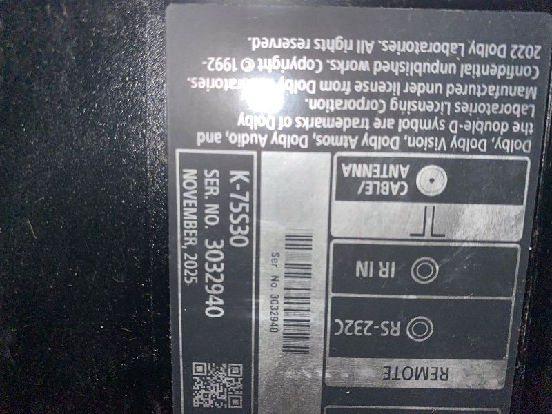 Photo 1 of ***FOR PARTS ONLY***Sony 75-Inch Class 4K Ultra HD BRAVIA 3 LED Smart TV with Google TV, Dolby Vision HDR, and Exclusive Features for PlayStation®5 (K-75S30) ***DIFFERENT SN THEN BOX***