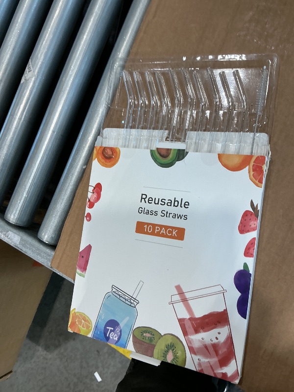 Photo 1 of [10 Pcs] Reusable Clear Bent Glass Straws - 9" x 8 mm Glass Straws Shatter Resistant With 2 Cleaning Brushes for 16&20oz Glasses Cups