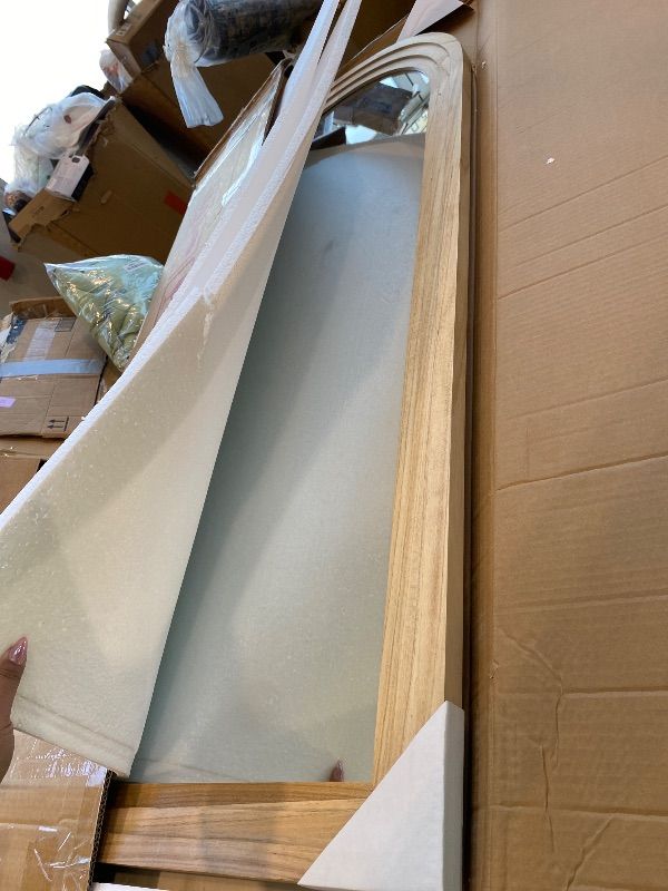 Photo 1 of *MINOR DAMAGE - USED*
Delma Arched Full Length Floor Mirror with Stand, 55x24 Rustic Farmhouse Solid Wood Frame Wall Mirror for Bedroom, Living Room, Vertical Hanging & Standing(Natural)