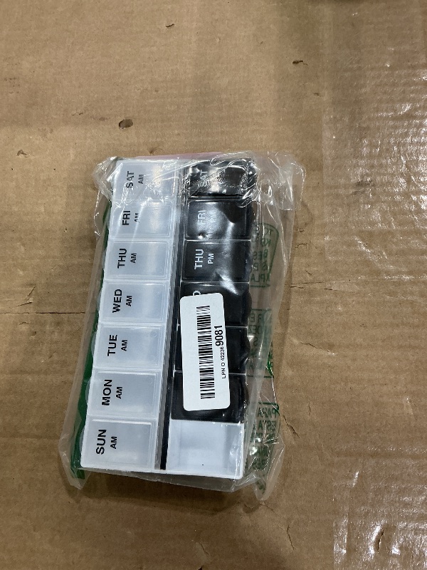 Photo 1 of ***MISSING PIECE*** Amazon Basic Care (7-Day) AM/PM Pill Organizer, Vitamin Case, And Medicine Box, Large Compartments, 2 Times a Day, Black and Clear Lids