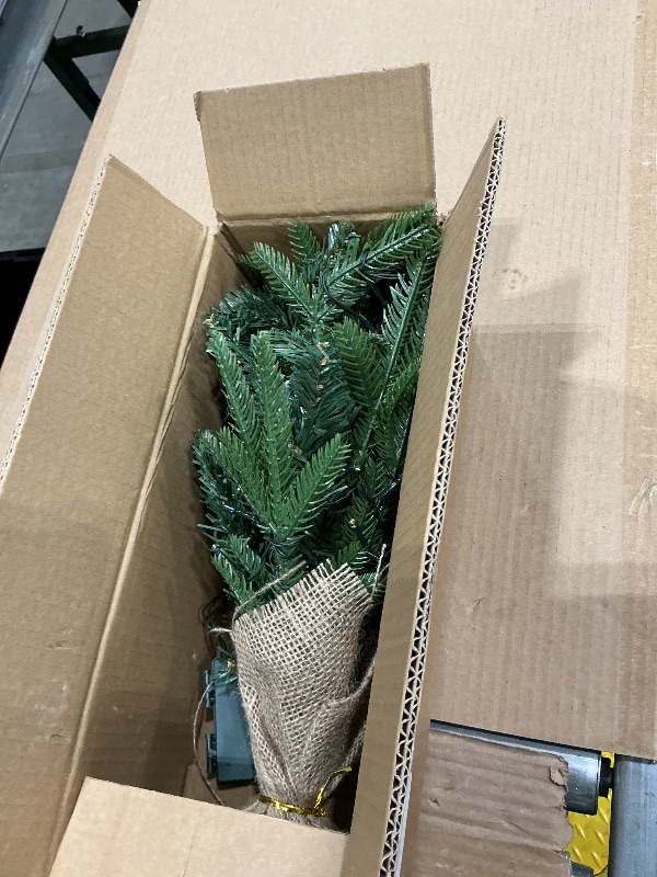 Photo 1 of [ 12 Modes & Timer] 24 Inch Realistic Tabletop Christmas Tree Small Christmas Tree with 50 Warm White & Colored Lights Battery PE&PVC Branches Burlap Base Indoor Home Table Christmas Decorations