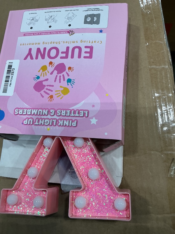 Photo 1 of **LETTER Y**
EUFONY Pink LED Marquee Light Up Letters, Glitter Alphabet Letter Lights for Birthday Party Decorations, Battery Operated Letter Signs for Girls Room Table Decor, Pink letter A with Cool White Lights