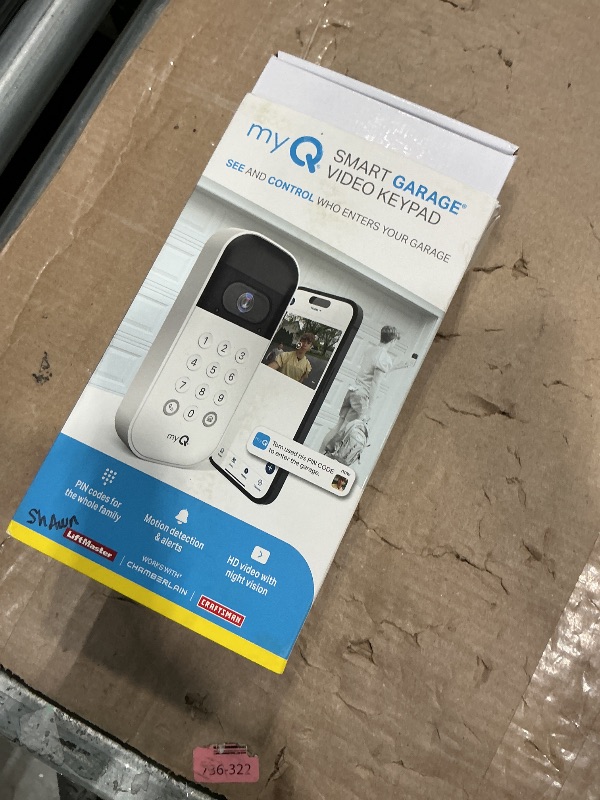 Photo 1 of ****MISSING BATTERY****myQ Smart Garage Door Video Keypad with Wide-Angle Camera,Customizable PIN Codes,and Smartphone Control–Take Charge of Your Garage Access Works with Chamberlain, LiftMaster and Craftsman openers,White